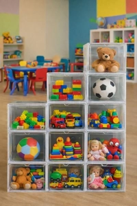 6'lı Demonte İstiflenebilir Oyuncak Düzenleyici Kapaklı Organizer, Raf Çocuk Odası Düzenleyici